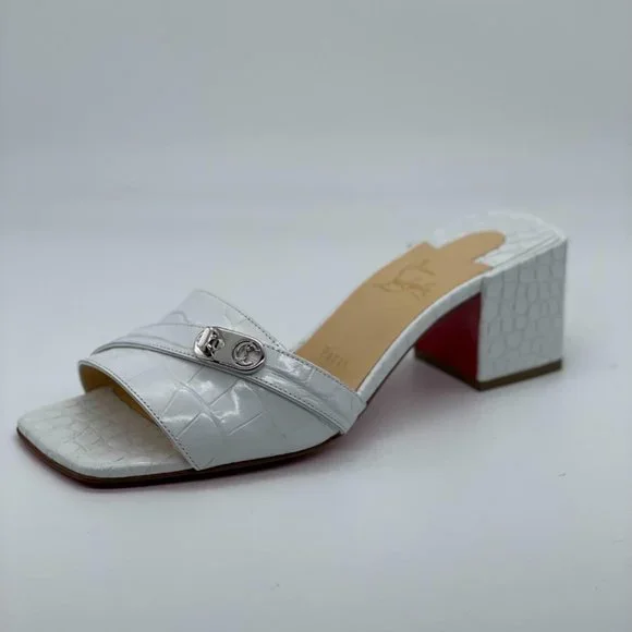 Christian Louboutin LOCK ART 55 Croc Leather Mule Sandals Block Heel Shoes - Picture 7 of 12